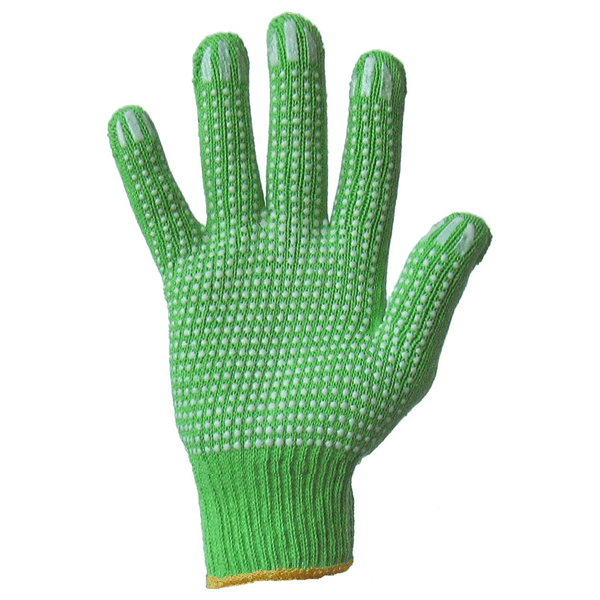 Перчаткии вязанные с ПВХ точкой х/б зеленые ар. 62