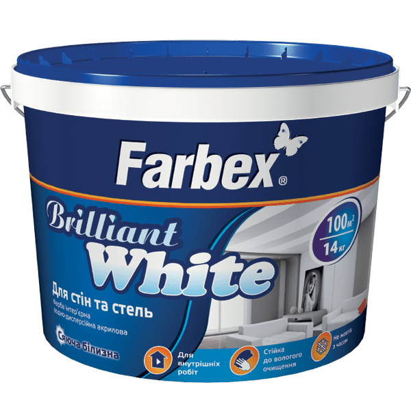 Краска для стен и потолков белоснежная “Brilliant White” Farbex