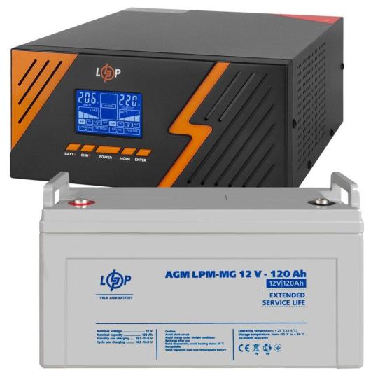 Комплект резервного питания на 1 кВт (ИБП LPM-PSW-1500VA (1050 Вт) Black + мультигелевый аккумулятор LPM-MG 12V - 120 Ah)