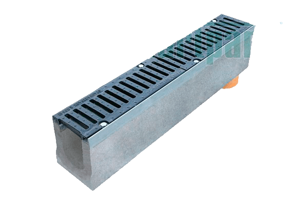 Лоток водовідвідний бетонний BetoMax DN110 з чавунною решіткою з вертикальним водовідводом кл. Е (комплект)