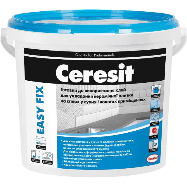 CERESIT EASY FIX Готовий до використання клей для укладання керамічної плитки на стінах у сухих і вологих приміщеннях, 7 кг