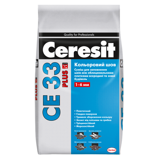 CERESIT CE 33 PLUS Полимерцементная сухая смесь для заполнения швов между облицовочными плитками внутри и снаружи зданий (ширина шва 1–6 мм)