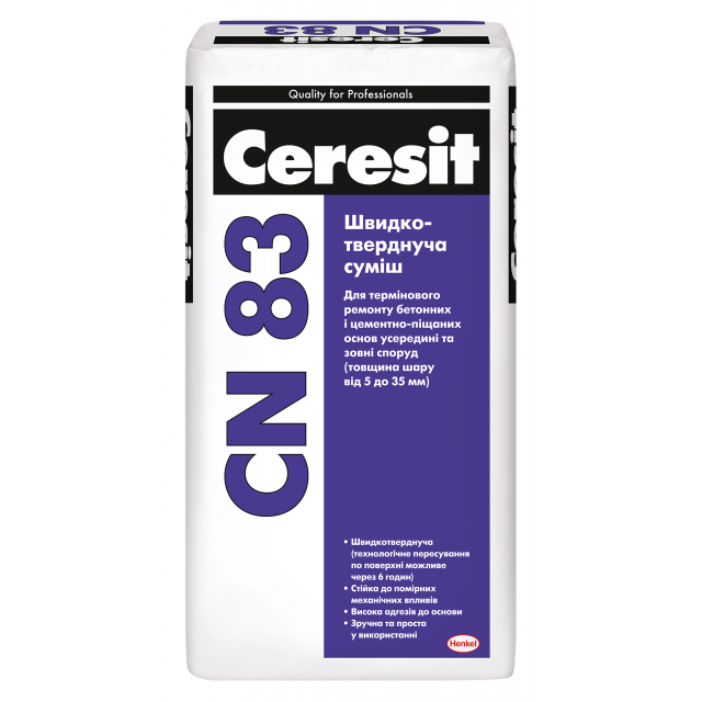 Быстротвердеющая смесь для срочного ремонта бетонных и цементно-песчаных оснований внутри и снаружи зданий (толщина слоя от 5 до 35 мм) CERESIT CN 83