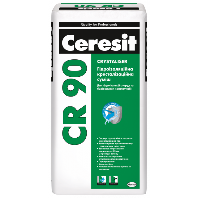 Гидроизоляционная кристаллизационная смесь для гидроизоляции сооружений и строительных конструкций CERESIT CR 90 CRYSTALISER, 25 кг